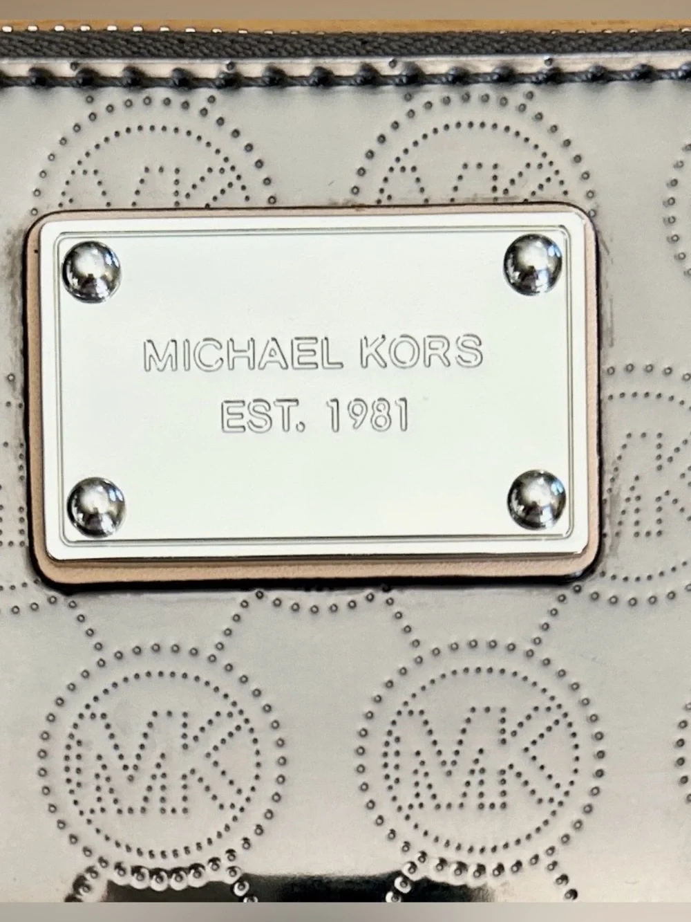 Michael Kors Silver Metallic Jet Set Continental Logo Wallet